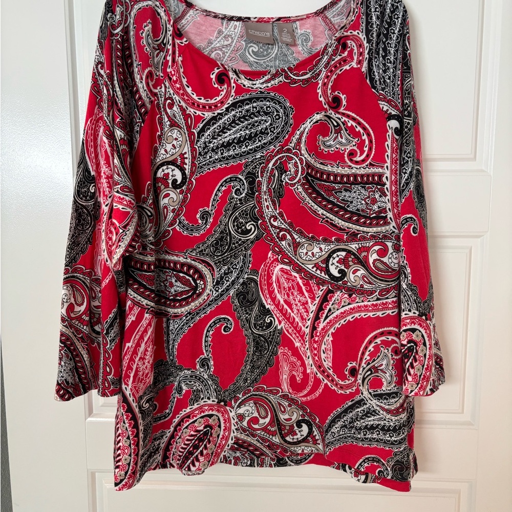 Chico's Red and Black Paisley Blouse
